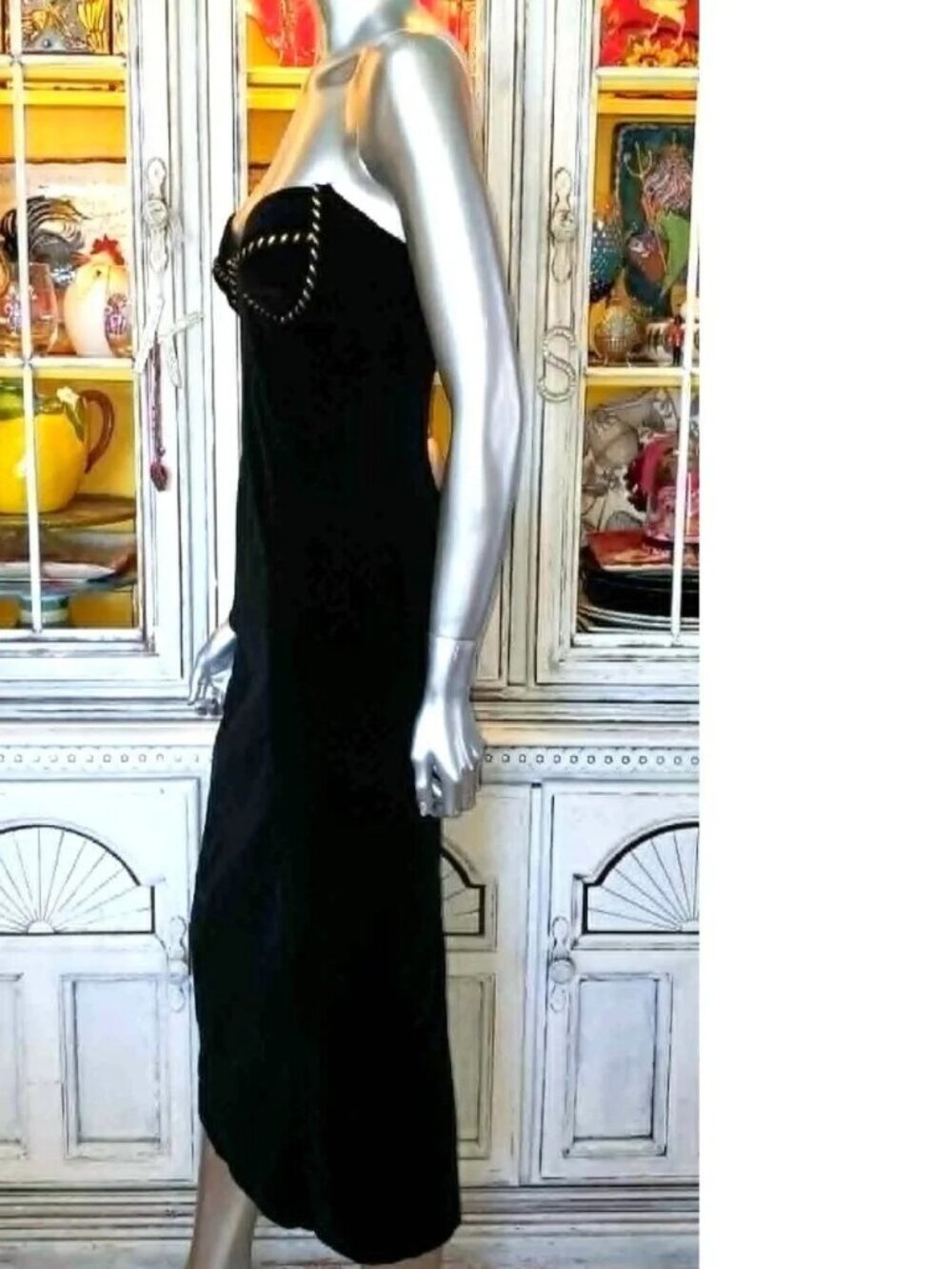Vintage Betsey Johnson LUXE 90s RUNWAY SHOW Black Stretch Velvet Midi Slip Dress - Picture 11 of 16